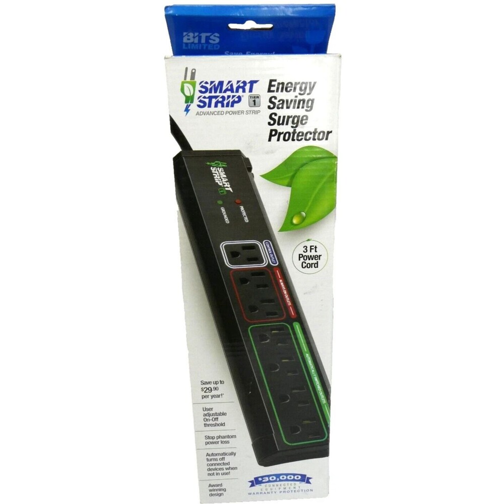 New! Smart Strip Energy Saving Surge Protector 3-foot Power Cord Save Money!!